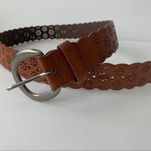 Genuine Leather Brown Belt Flower boho design